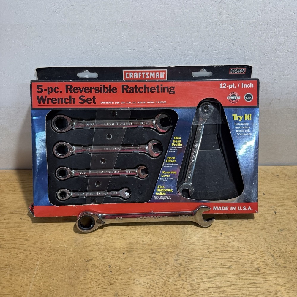 Sears Craftsman USA 5pc Reversible Ratcheting Wrench Set 12 Pt 942408 5/16-9/16